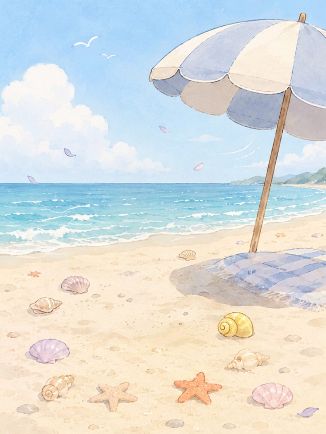 夏のビーチで遊ぶちびび