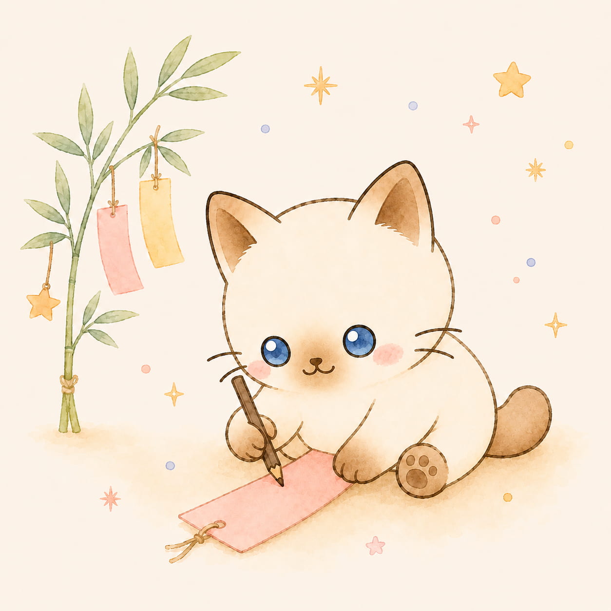 短冊を書くちびびのイラスト